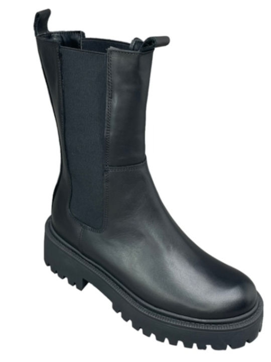 Leder Stiefeletten Damen Schwarz
