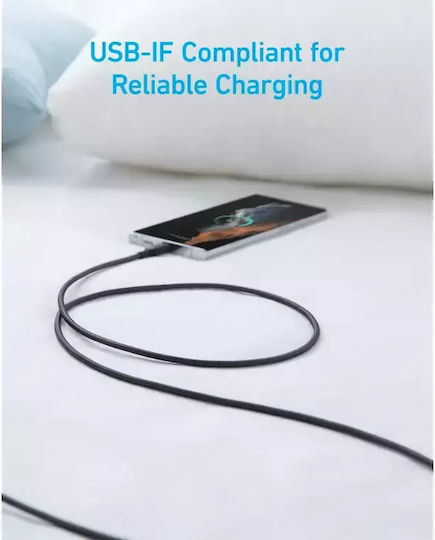 Anker 322 Braided USB 2.0 Cable USB-C Male - USB-A 15W PD Black 1.8m A81H6G11