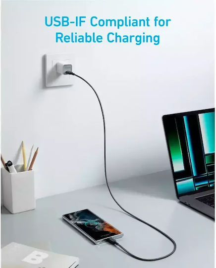 Anker 322 Braided USB 2.0 Cable USB-C male - USB-C 60W PD Μαύρο 1.8m A81F6G11