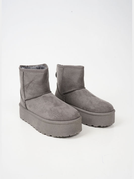Suede Women's Ankle Boots with Fur Gray