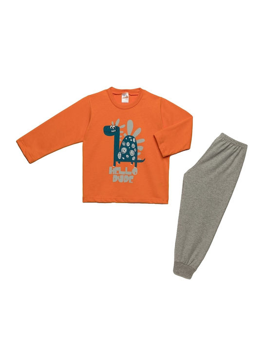 Minerva Dino Dude Set Top & Bottom Kids Pyjamas Orange