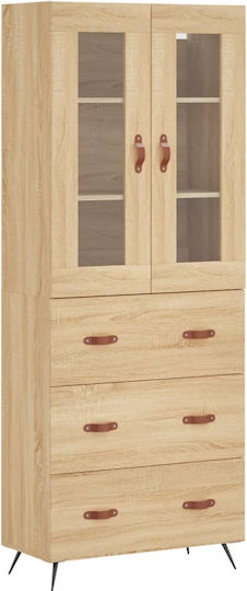 Bodenstehende Wohnzimmer Vitrine aus Spanplatte mit Verglasung Sonoma 69.5x34x180cm