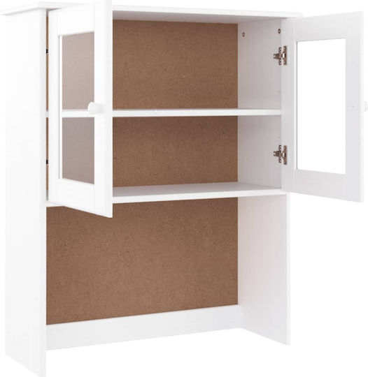 Vitrină de Sufragerie din Lemn Masiv Alb cu Geam 77x30x92cm