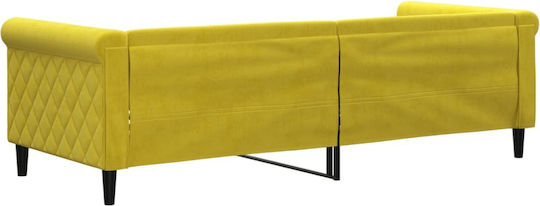 Canapea Pat Single Metalic Galben cu Lamele pentru Saltea 80x200cm