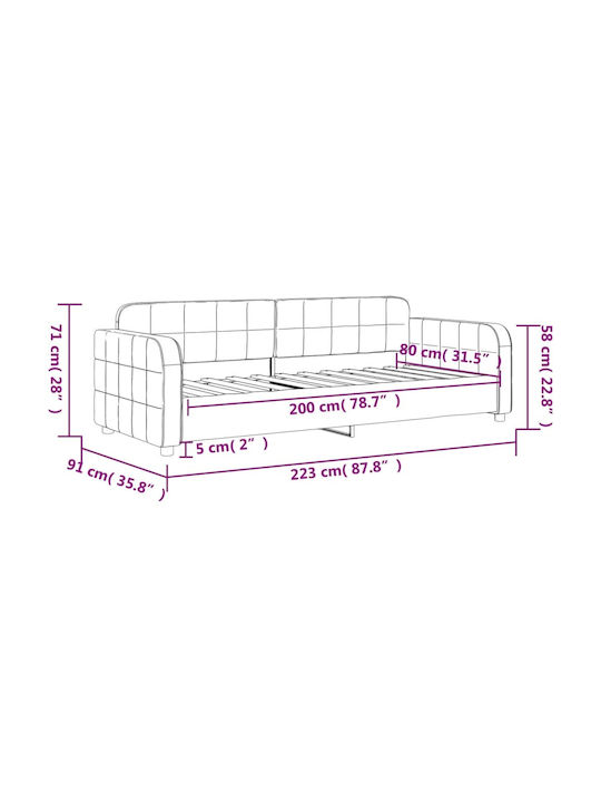 Canapea Pat Single Metalic Galben cu Lamele pentru Saltea 80x200cm