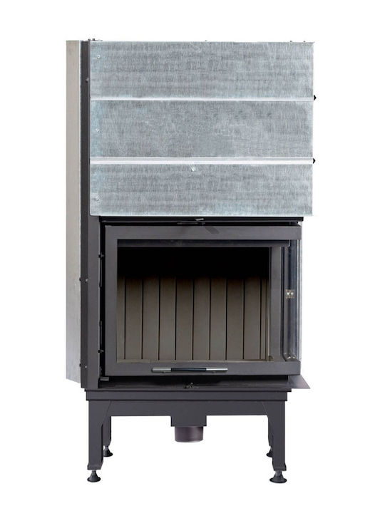 Lazaru e-CORNER 70/51 Șemineu cu inserție Lemn Aeroterma 11kW Colțul din dreapta cu ușă glisantă de cabinet Rezervor de expansiune închis cu Natural Flow Negru