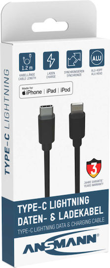 Ansmann USB-C Мъжки към Lightning Кабел 60W Черен 0.12m 1700-0106