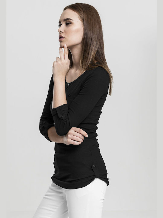 Urban Classics Women's Blouse Cotton with 3/4 Sleeve Black