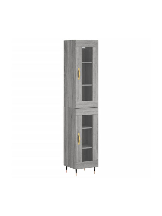 Floor-standing Living Room Display Cabinet made of Particleboard with Glass Grey 34.5x34x180cm