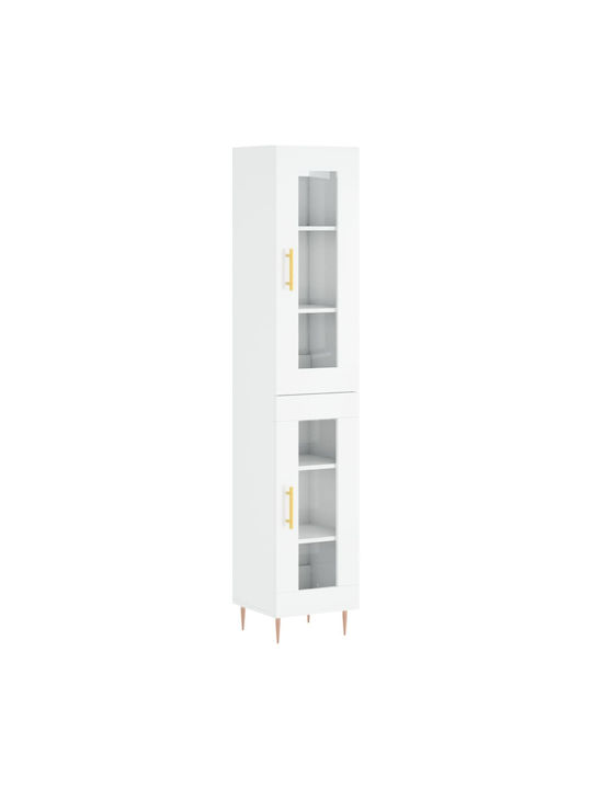 Floor-standing Living Room Display Cabinet made of Particleboard with Glass White 34.5x34x180cm