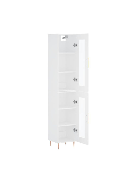 Floor-standing Living Room Display Cabinet made of Particleboard with Glass White 34.5x34x180cm