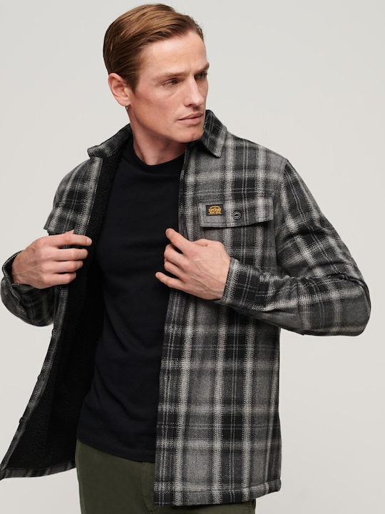 M D3 Ovin Long Sleeve Overshirt Regular Fit Checked Black