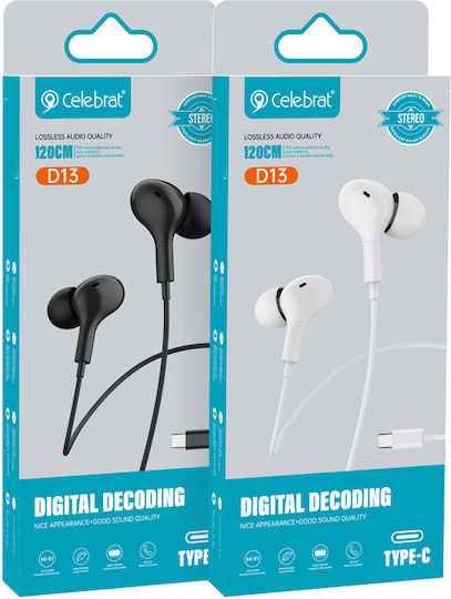 Celebrat D13-BK In-Ear Freihändig Kopfhörer mit Stecker USB-C Schwarz