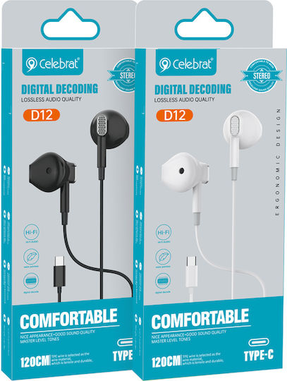 Celebrat Earbuds Handsfree with USB-C Connector White