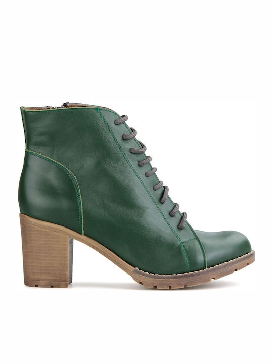 Leather Women's Ankle Boots Green