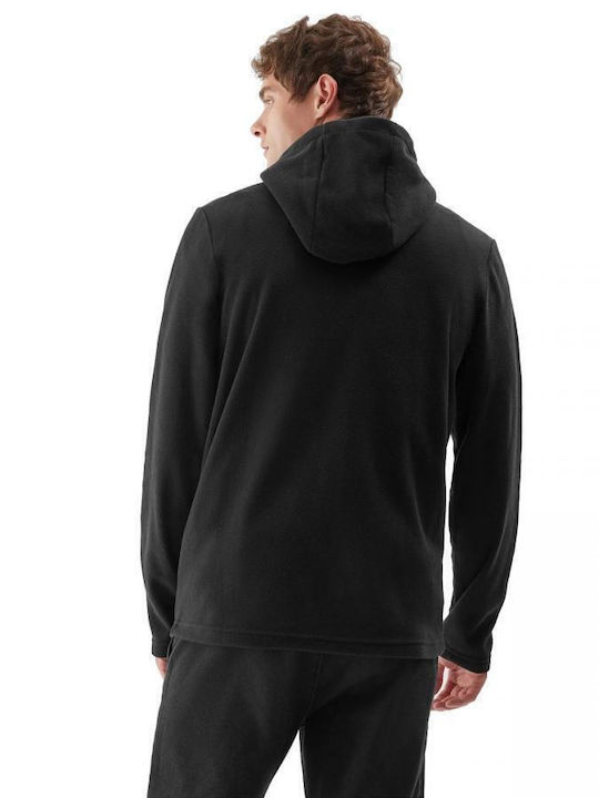 Ανδρική Ζακέτα Fleece με Κουκούλα Μαύρη