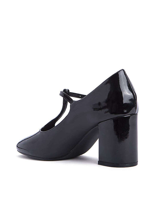 Keep Fred Patent Leather Black Medium Heels with Strap