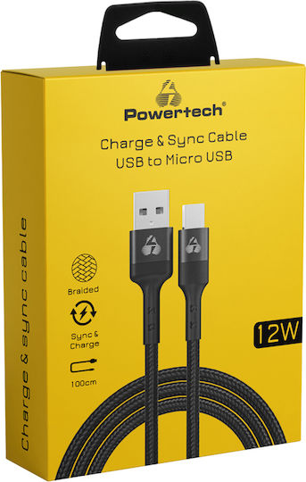 Powertech Braided USB 2.0 to micro USB Cable Μαύρο 1m (PTR-0125)