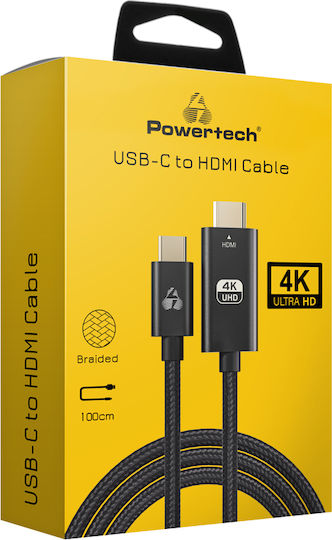 Powertech HDMI 2.0 Geflochten Kabel HDMI-Stecker - USB-C-Stecker 1m Schwarz