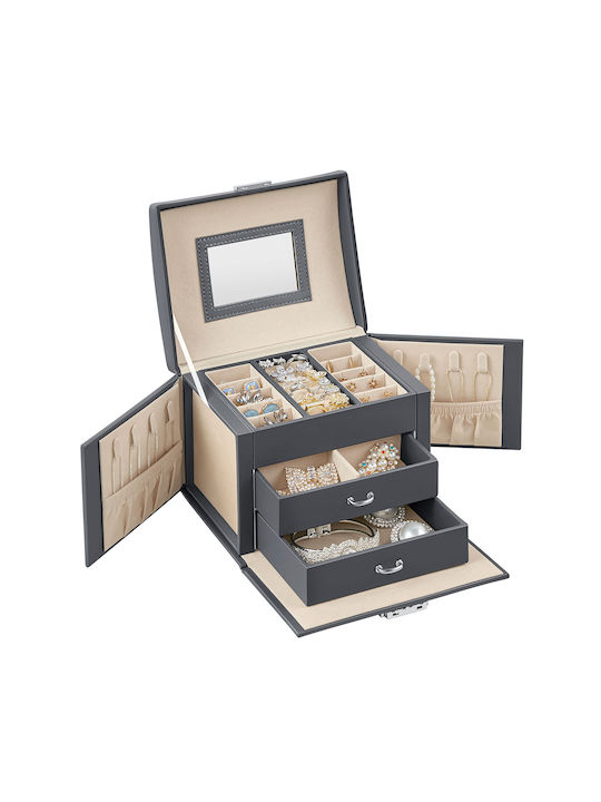 Songmics Jewellery Box Wooden with Drawer & Mirror 17.5x13.5x12cm