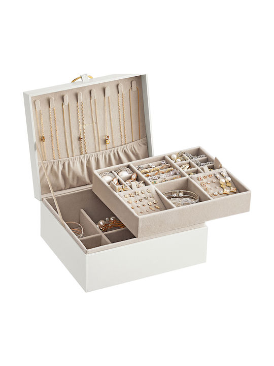 Songmics Кутия За Бижута Дървена Бяла 24x20.5x11cm