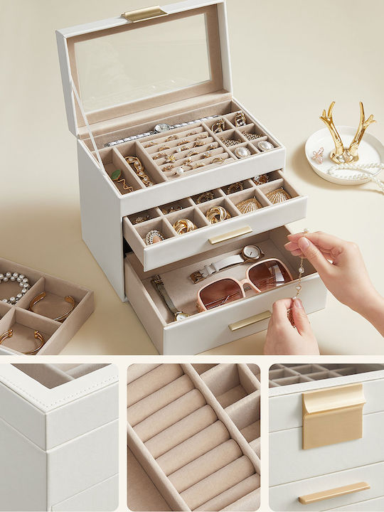Songmics Wooden Jewellery Box with Drawer Transparent 25.1x15.3x21.5cm