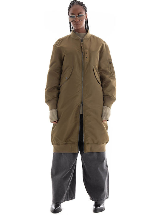 Μακρύ Γυναικείο Bomber Jacket Χακί
