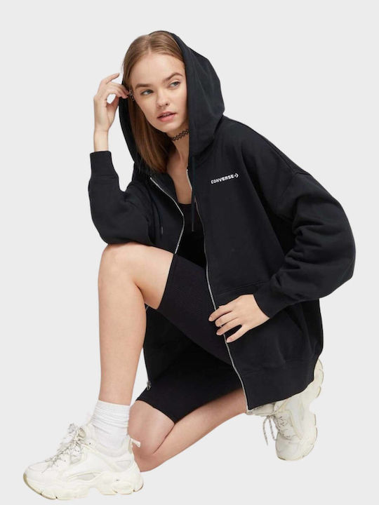 Long Women's Sweatshirt Jacket Hooded Black