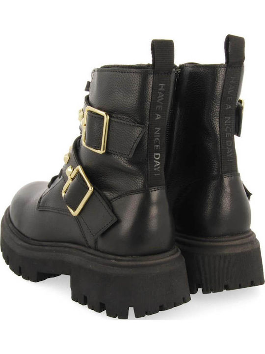 Leather Kids Boots with Zipper Black