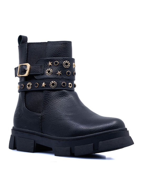 Exe Kids PU Leather Military Boots with Zipper Black