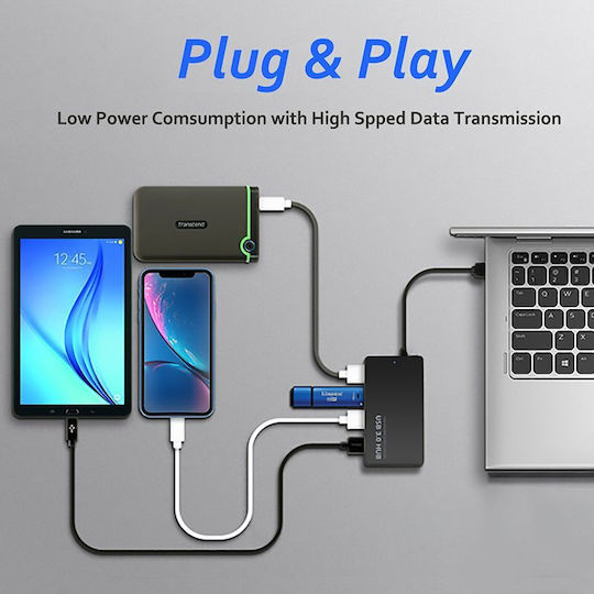 Northbatt USB 3.1 4 Port Hub with USB-C / Ethernet Connection and External Power Supply