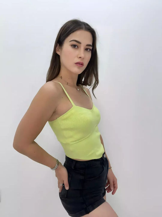 Sateen Damen Sommer Crop Top mit Trägern Grün