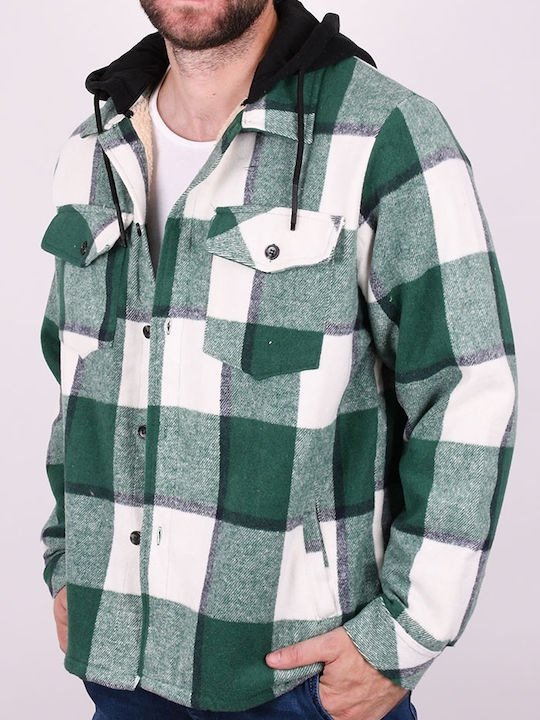 Enos Men's Shirt Overshirt Long Sleeve Checked Green