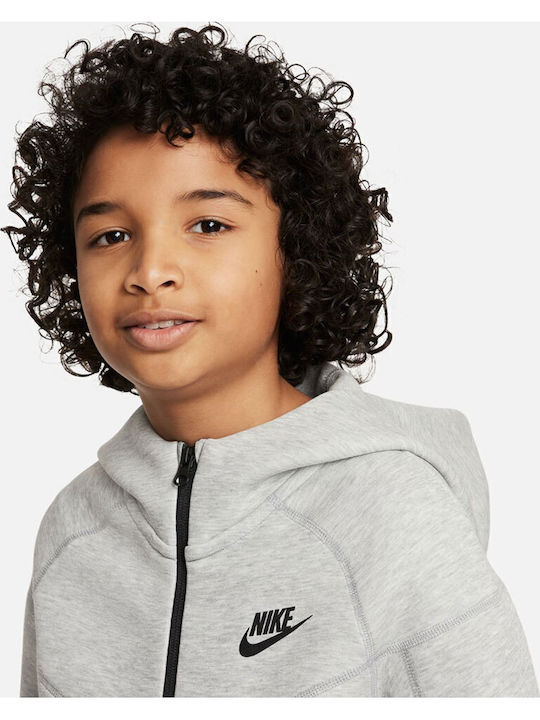 Fleece Kinder-Sweatshirt Strickjacke mit Kapuze und Taschen Grau Sportswear Tech