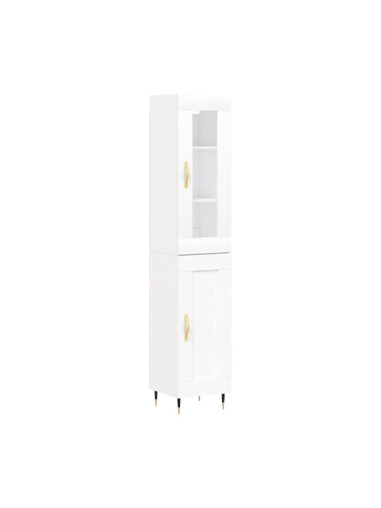 Floor-standing Living Room Display Cabinet made of Particleboard with Glass White 34.5x34x180cm