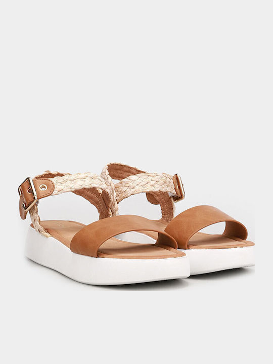 Women's Flat Sandals with Strap Flatforms in Tabac Brown Color