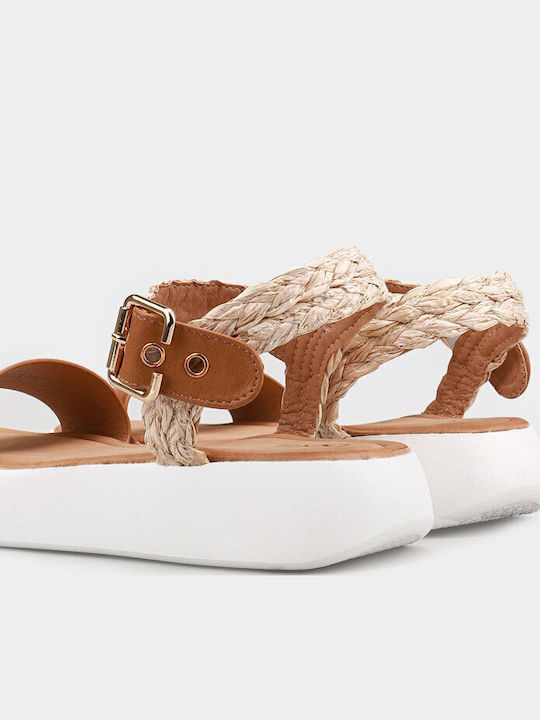 Women's Flat Sandals with Strap Flatforms in Tabac Brown Color