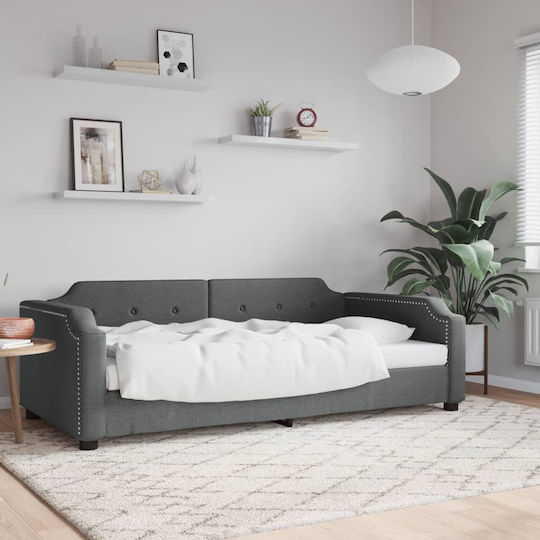 Sofa Bett Einzelbett Mit Stoff bezogen Dark Gray mit Latten für Matratze 80x200cm
