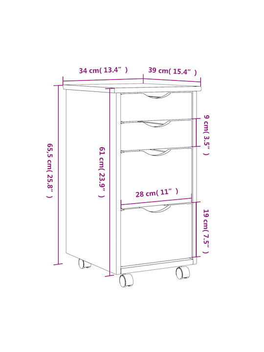 Schublade Büro Honey Brown 34x39x65.5cm