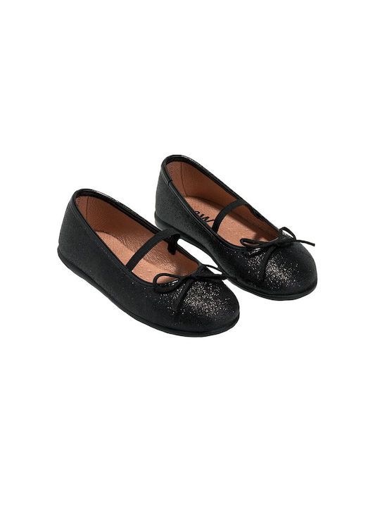 Break & Walk Kids Leather Ballerinas with Elastic Strap Black