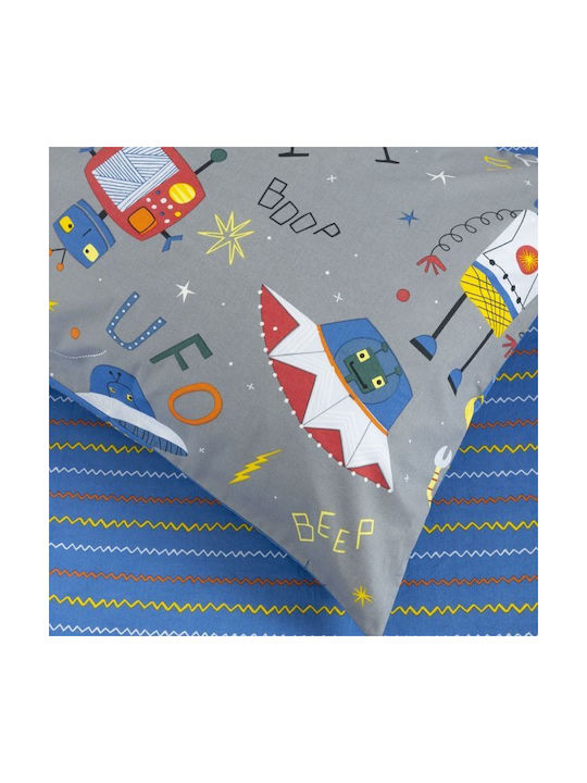 Kocoon Space Robots Set Kids Duvet Cover Single with Pillowcase Cotton Grey|Blue 165x245cm