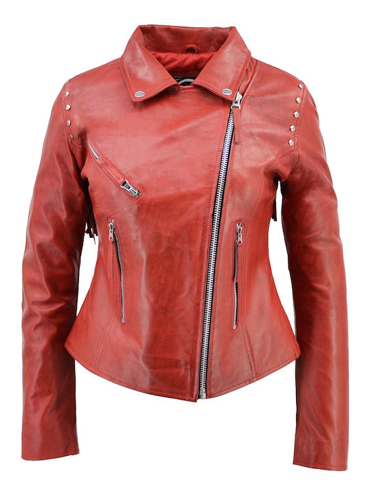 Dermatina 100 Women's Short Lifestyle Leather Jacket for Winter Red