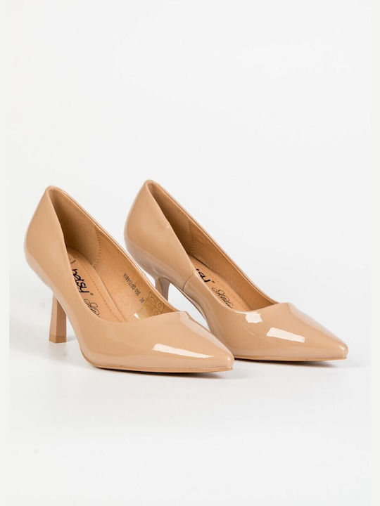 Arte Piedi Patent Leather Pointed Toe Beige Medium Heels