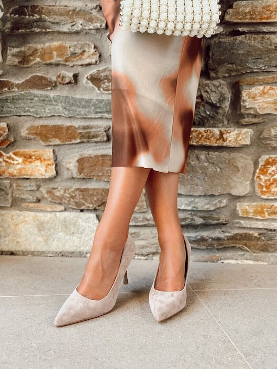 Arte Piedi Suede Pointed Toe Stiletto Beige High Heels