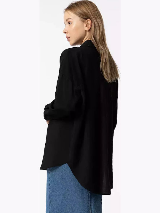 Langärmelig Damen Hemd Schwarz