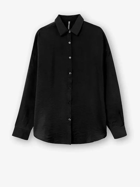 Langärmelig Damen Hemd Schwarz