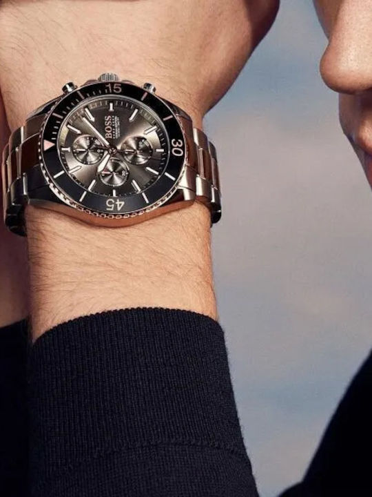 Boss Ocean Edition Ανδρικό Ρολόι 48mm Χρονογράφος Μπαταρίας με Μεταλλικό Μπρασελέ