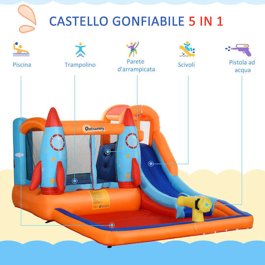Outsunny Φουσκωτό Rocket Fun με Τραμπολίνο & Τσουλήθρα για 3+ Ετών
