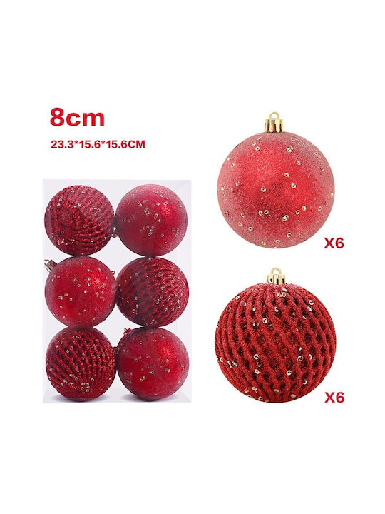 Christmas Plastic Set Ornaments Red 12pcs