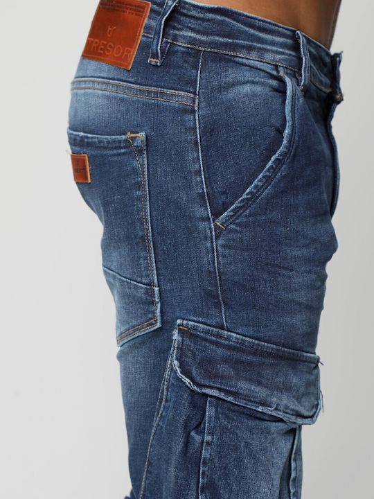 Pantaloni Jeans pentru Bărbați Cargo Elastic Albastru